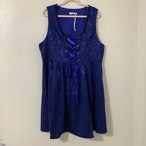 Blue Renaissance Fair Medieval Dark Cottagecore Whimsygoth Lace Up Dirndl 2XL